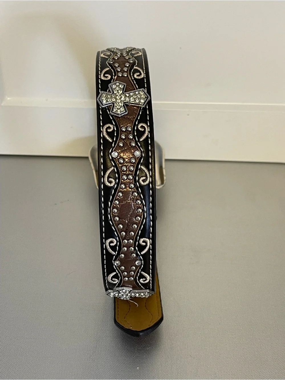 Ariat Girls Western Brown Rhinestone Studded Cross Inlay Belt A1302802 - 22